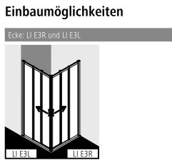 Kermi Duschtür Eckeinstieg 3-teilig (Gleittüren) Halbteil rechts „LIGA“ 185 cm Profile Silber Mattglanz, Schiebetür dreiteilig