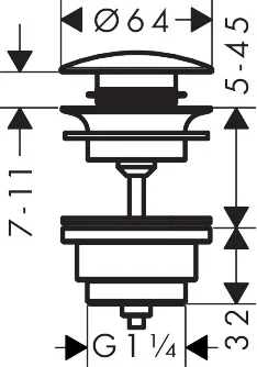 Hansgrohe Ablaufventil Push-Open DN32, Chrom, für Waschtisch und Bidetmischer mit Überlaufloch Hansgrohe Ablaufventil Push-Open DN32, Chrom, für Waschtisch und Bidetmischer mit Überlaufloch