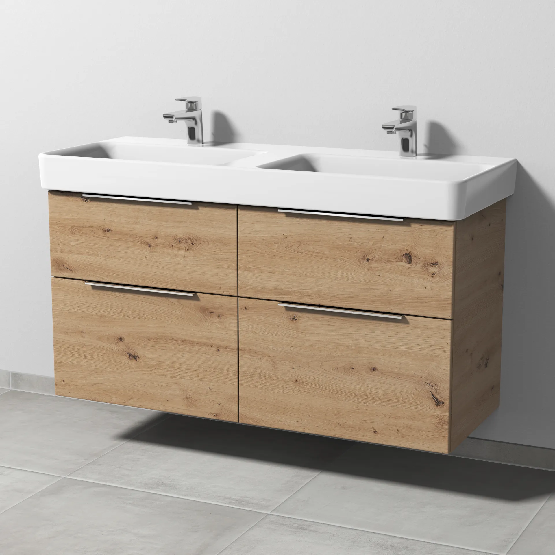 Sanipa Waschtischunterschrank „3way“ passend zu Keramik-Waschtische Pro S von Laufen 1150 × 593 × 437 mm in Eiche Natural-Touch, Becken links und