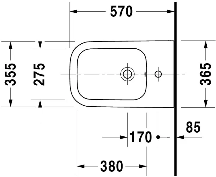 Duravit Stand-Bidet back to wall „Happy D.2“, Befestigung sichtbar 36,5 × 57 × 40 cm