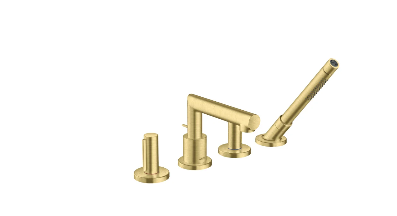 Hansgrohe AXOR Uno 4-Loch Wannenrandarmatur mit Zerogriff BB, Brushed Brass, Ausladung 152 mm