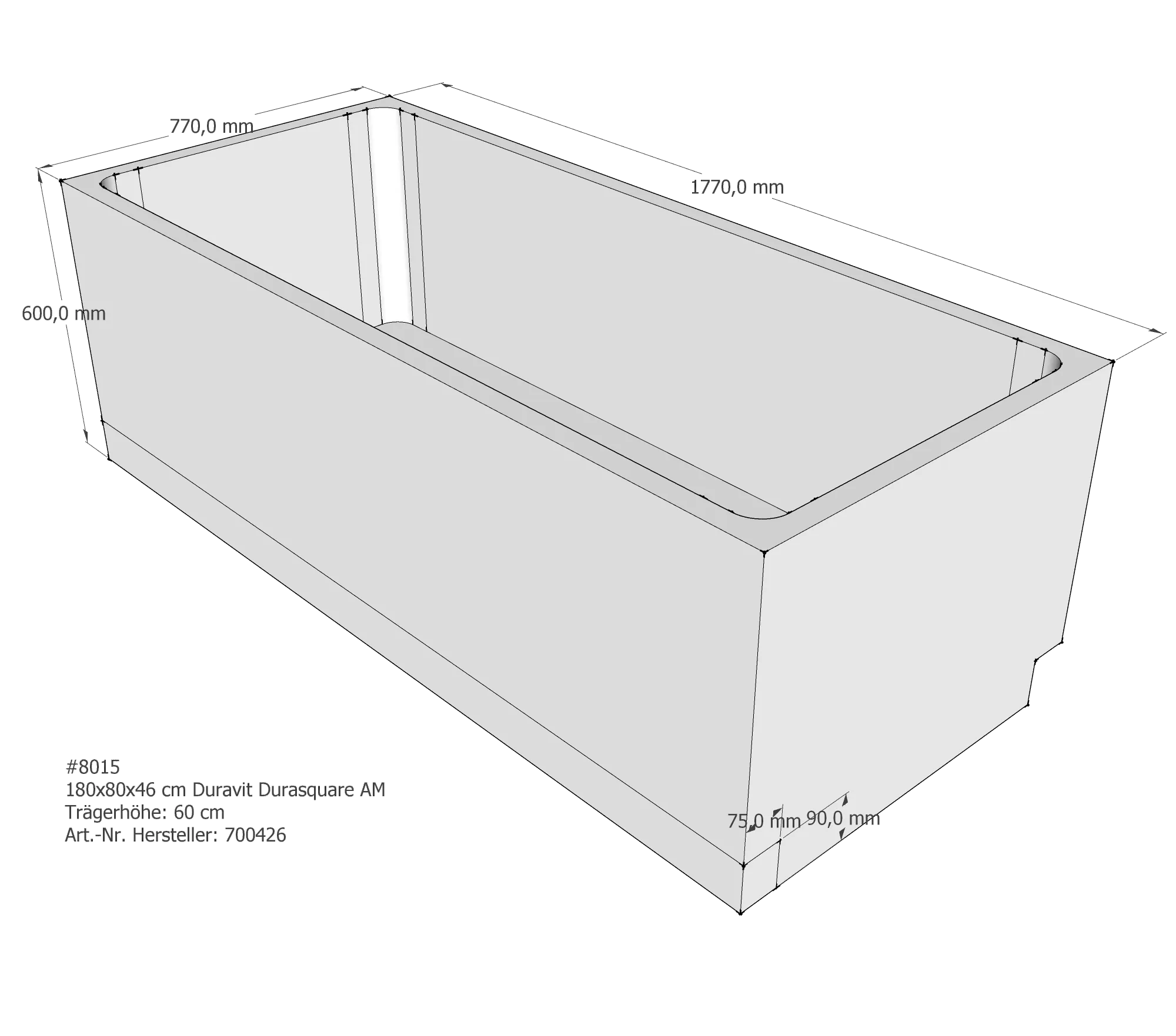 Badewannenträger passend für Duravit DuraSquare 180 × 80 × 46 cm Badewannenträger passend für Duravit DuraSquare 180 × 80 × 46 cm