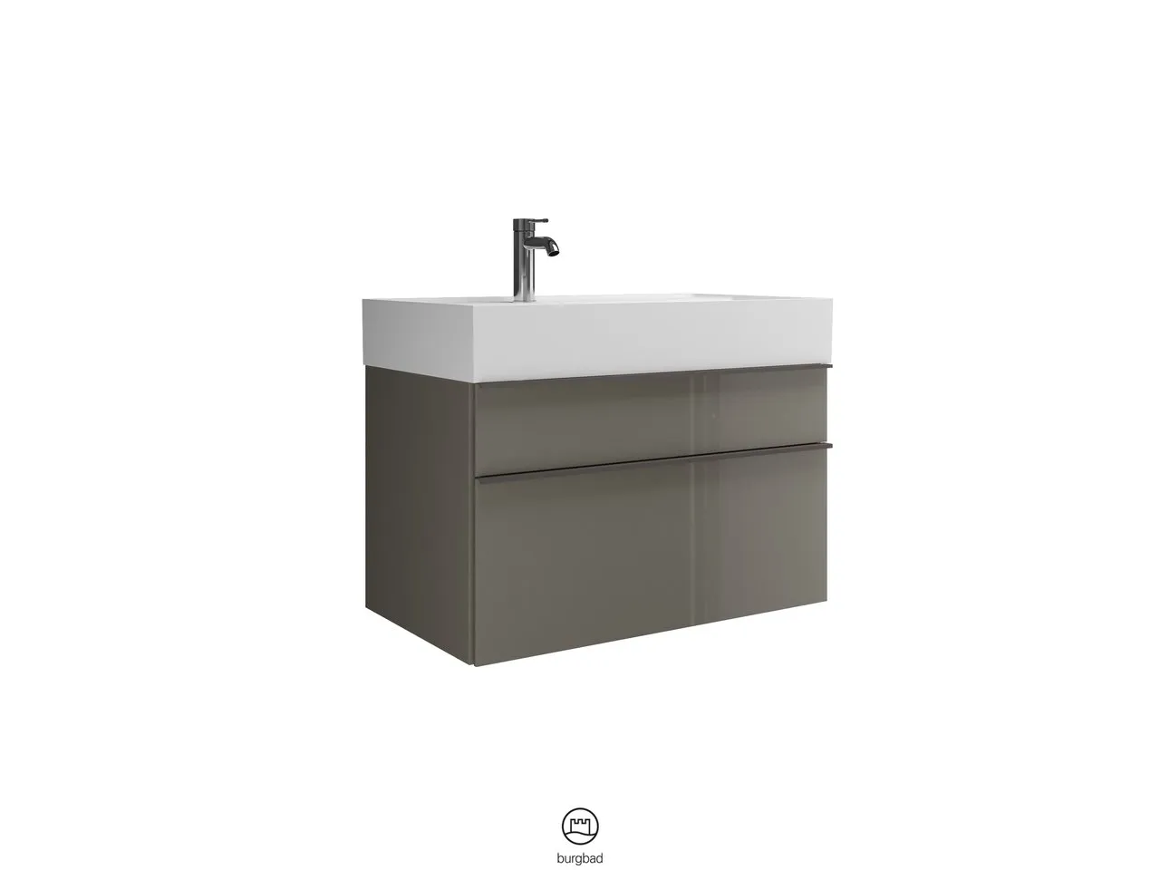 Mi-Waschtisch inkl. WTU Yumo von burgbad – Mineralguss, 470x815x610 mm, 1 Schublade, 1 Auszug, cleanFlow