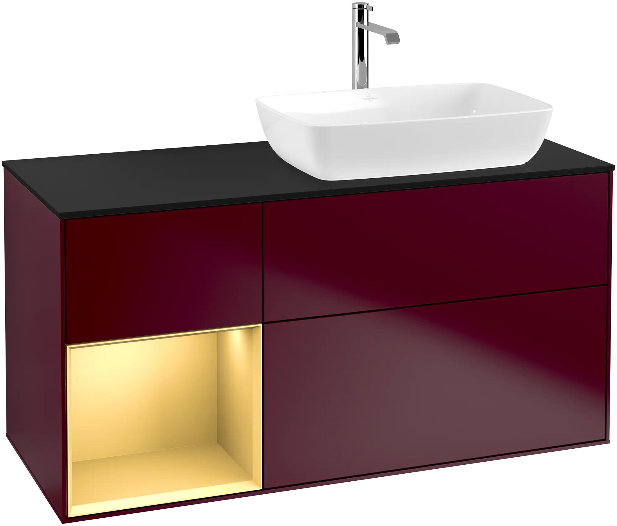 Villeroy & Boch Waschbeckenunterschrank Finion F80, 1200x603x501mm, mit Beleuchtung, 3 Auszüge, Waschbecken rechts