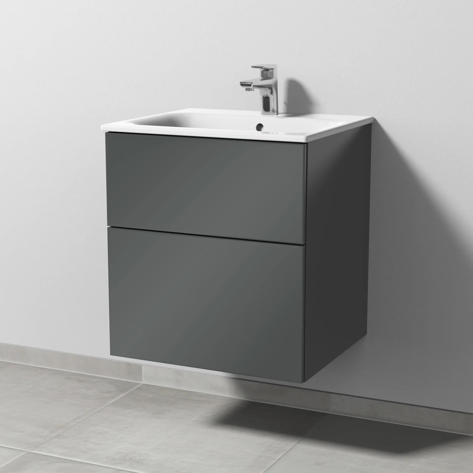 Sanipa Waschtischunterschrank „3way“ passend zu Keramik-Waschtische Renova Plan Slim von Geberit 535 × 582 × 472 mm in Anthrazit (glanz)