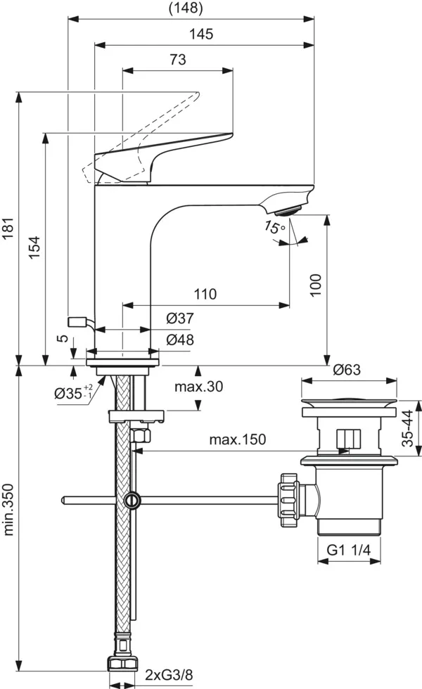 Einhand-Waschtischarmatur „Ceralife O“ Ausladung 110 mm Einhand-Waschtischarmatur „Ceralife O“ Ausladung 110 mm