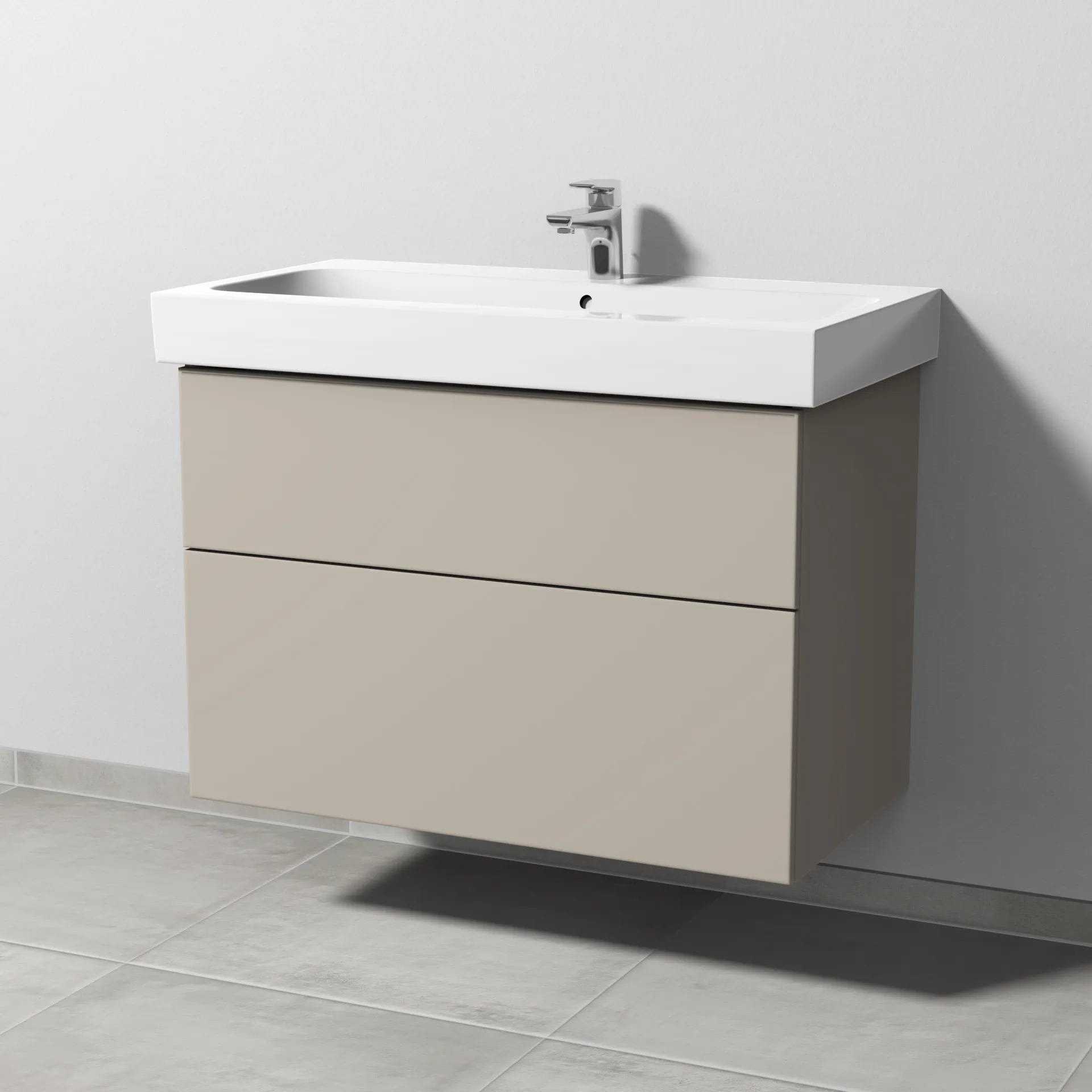Sanipa Waschtischunterschrank „3way“ passend zu Keramik-Waschtische iCon von Geberit 850 × 593 × 462 mm in Kaschmir (matt), Becken mittig