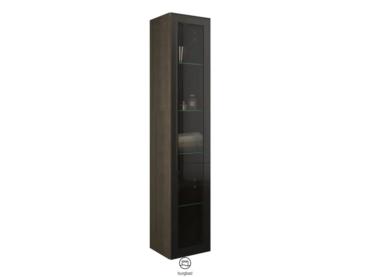 Hochschrank, 1 Alurahmentür mit Rauchglaseinsatz in Bronze;4 Glaseinlegeböden, Tiefe: 320 mm, Breite: 350 mm, Höhe: 1760 mm