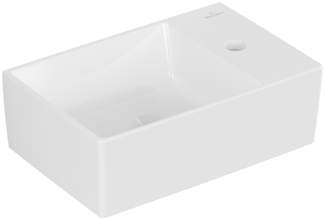 Handwaschbecken aus TitanCeram „Memento 2.0“ 40 × 11,1 × 11,1 cm, mit Hahnlochbohrung, Hahnlochposition mittig in Weiß Alpin