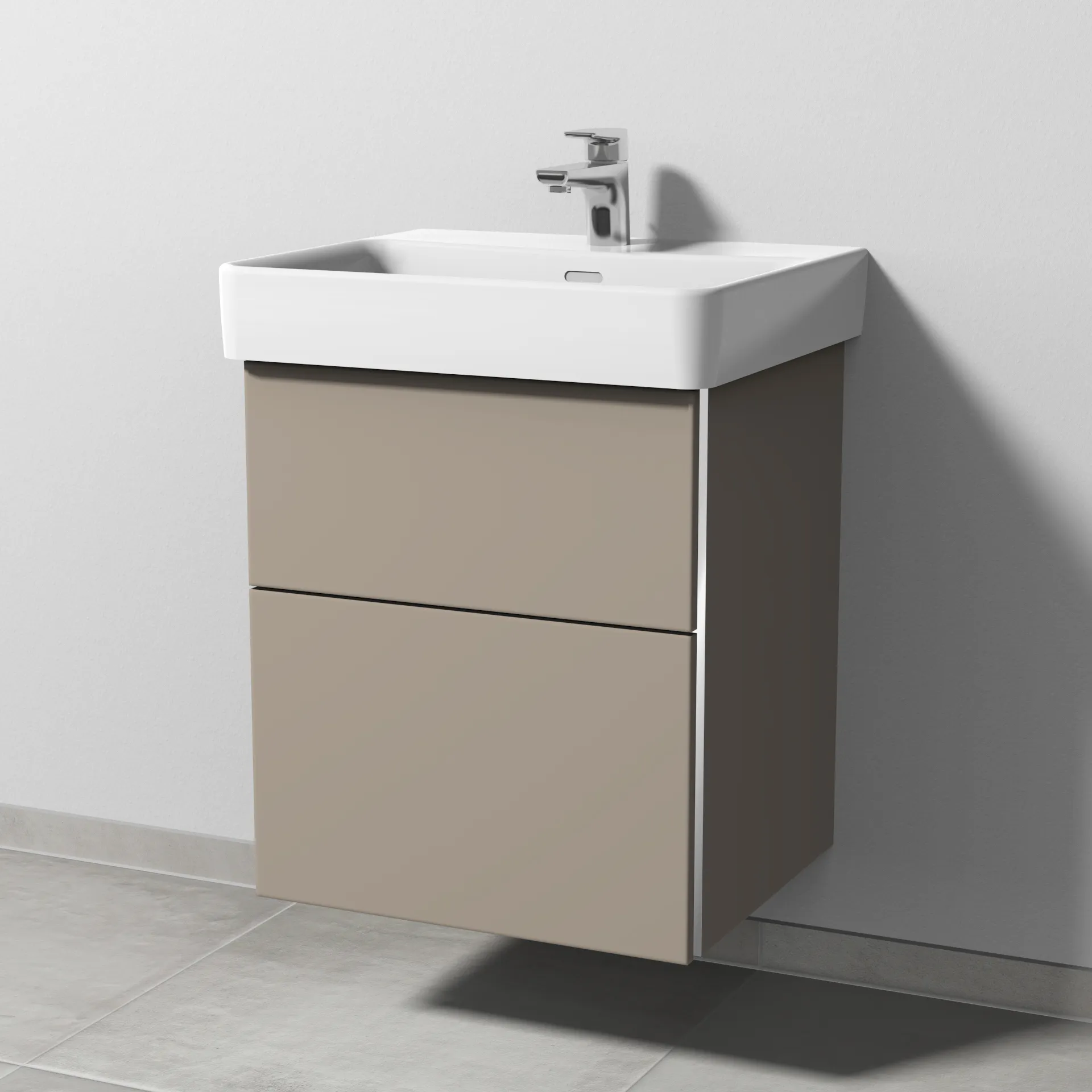 Sanipa Waschtischunterschrank „3way“ passend zu Keramik-Waschtische Pro S von Laufen 500 × 593 × 437 mm in Sandgrau (matt), Becken mittig