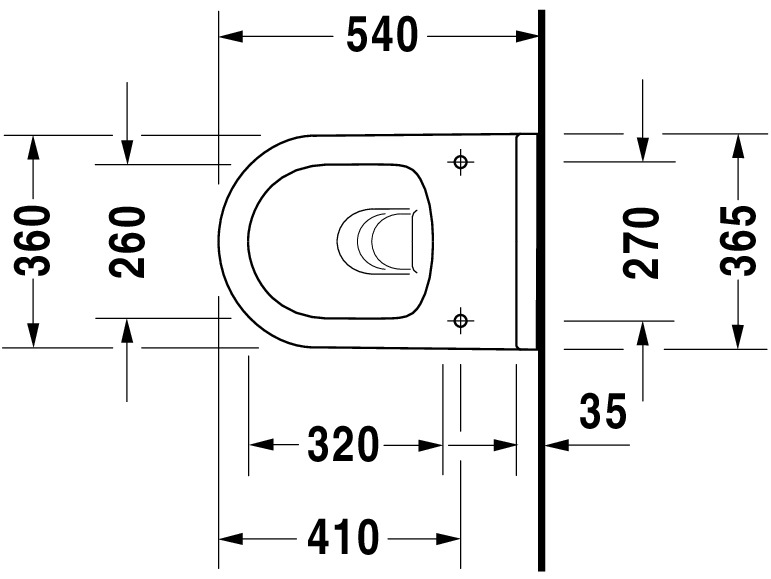 Duravit Wand-Tiefspül-WC inkl. WC-Sitz „Starck 3“ 37 × 54 × 42,5 cm, Befestigung sichtbar
