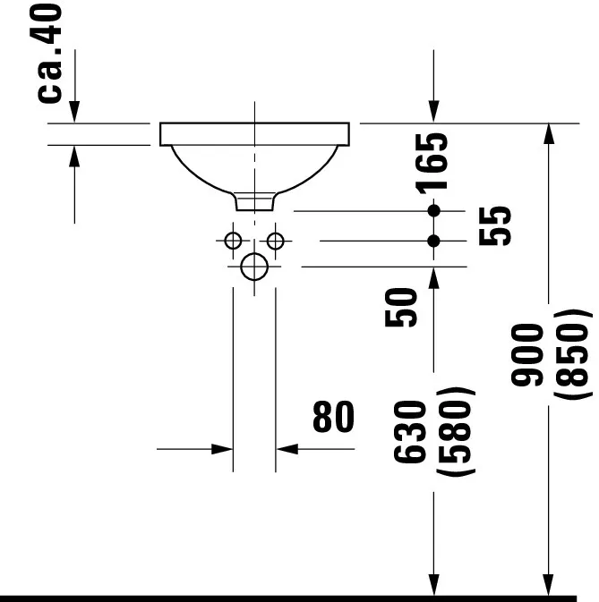 Einbauwaschtisch Architec 325 mm EB v.u.,m.ÜL,o.HLB,u.glasiert,weiß