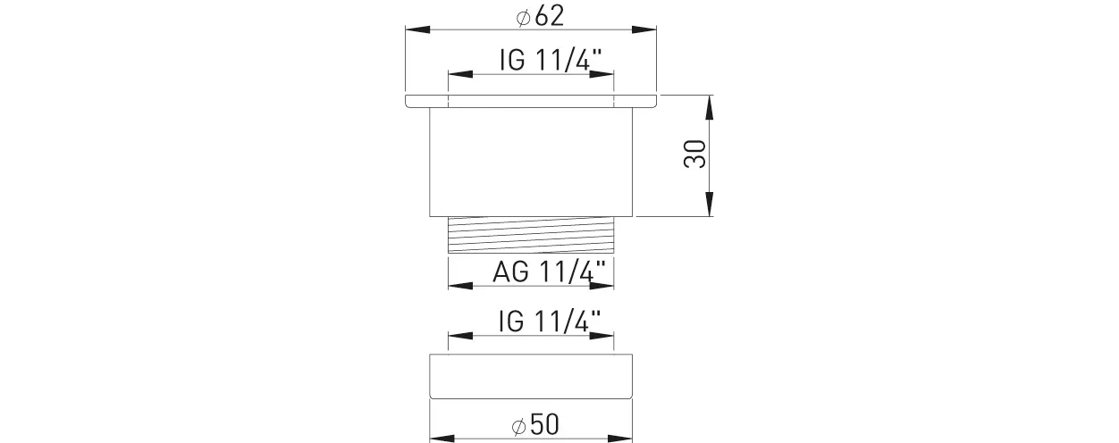 Befestigungsstück Messing verchromt 1 1/4″ passend zu Design-Schaftventilen Befestigungsstück Messing verchromt 1 1/4″ passend zu Design-Schaftventilen