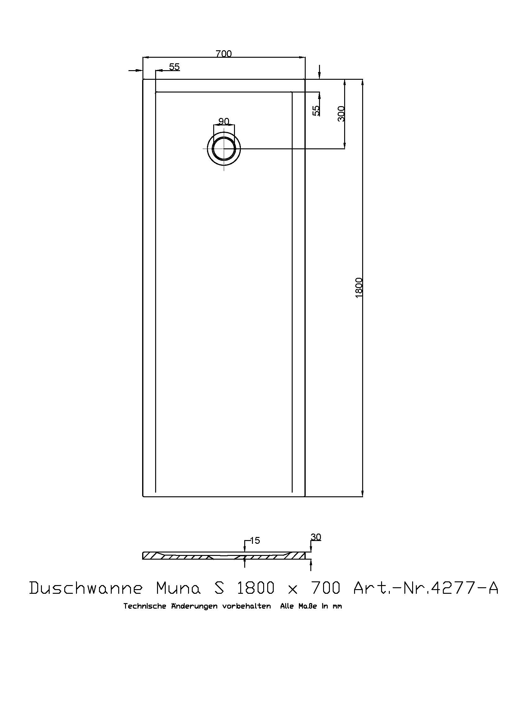Duschwanne „Muna S“ Rechteck 180 × 70 cm in Weiß