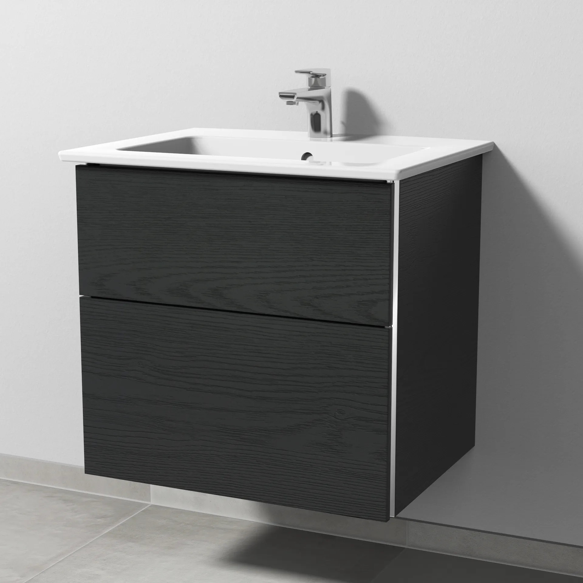 Sanipa Waschtischunterschrank „3way“ 605 × 591 × 477 mm in Black Oak, Becken mittig