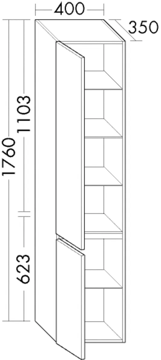 Hochschrank, 2 Türen;4 Glaseinlegeböden;1 fester Boden, Tiefe: 350 mm, Breite: 400 mm, Höhe: 1760 mm Hochschrank, 2 Türen;4 Glaseinlegeböden;1 fester Boden, Tiefe: 350 mm, Breite: 400 mm, Höhe: 1760 mm