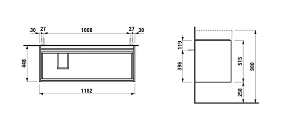 Waschtischunterbau LANI 448x1182x515 mit 2 Schubladen integrierter Griffleiste Vollauszug und Soft-Close für Waschtisch Kartell • H813332 weiß matt Waschtischunterbau LANI 448x1182x515 mit 2 Schubladen integrierter Griffleiste Vollauszug und Soft-Close für Waschtisch Kartell • H813332 weiß matt