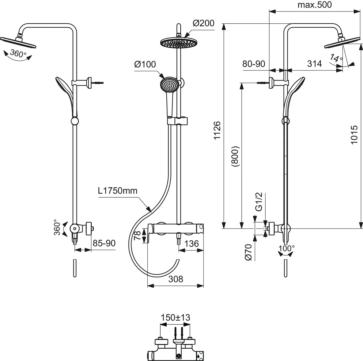 Duschsystem Cerafine O Chrom