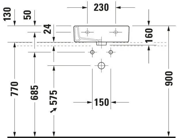 Wandwaschtisch „Vero“, mit Überlauf, Hahnlochposition mittig Wandwaschtisch „Vero“, mit Überlauf, Hahnlochposition mittig