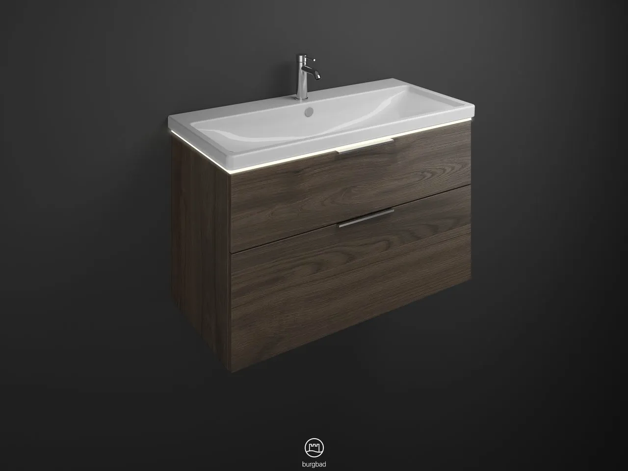 burgbad Badmöbelset Keramik-Waschtisch inkl. Waschtischunterschrank „Eqio“ 103 × 66,5 × 49 cm Griff, Chrom (230 mm), in Grau Hochglanz burgbad Badmöbelset Keramik-Waschtisch inkl. Waschtischunterschrank „Eqio“ 103 × 66,5 × 49 cm Griff, Chrom (230 mm), in Grau Hochglanz