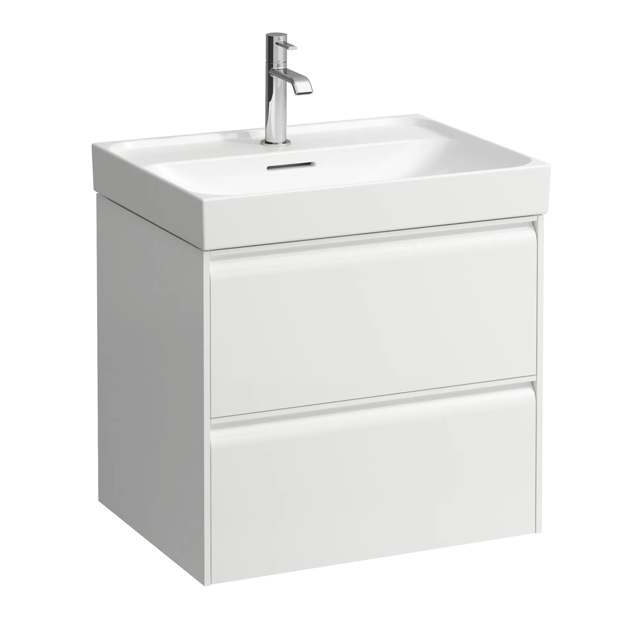 Waschtischunterbau, MEDA, 448x584x515, mit 2 Schubladen, 1 Ordnungssystem, integrierte Griffleiste, Vollauszug und Soft-Close, für Waschtisch MEDA H810113 (60 cm), weiß matt Waschtischunterbau, MEDA, 448x584x515, mit 2 Schubladen, 1 Ordnungssystem, integrierte Griffleiste, Vollauszug und Soft-Close, für Waschtisch MEDA H810113 (60 cm), weiß matt