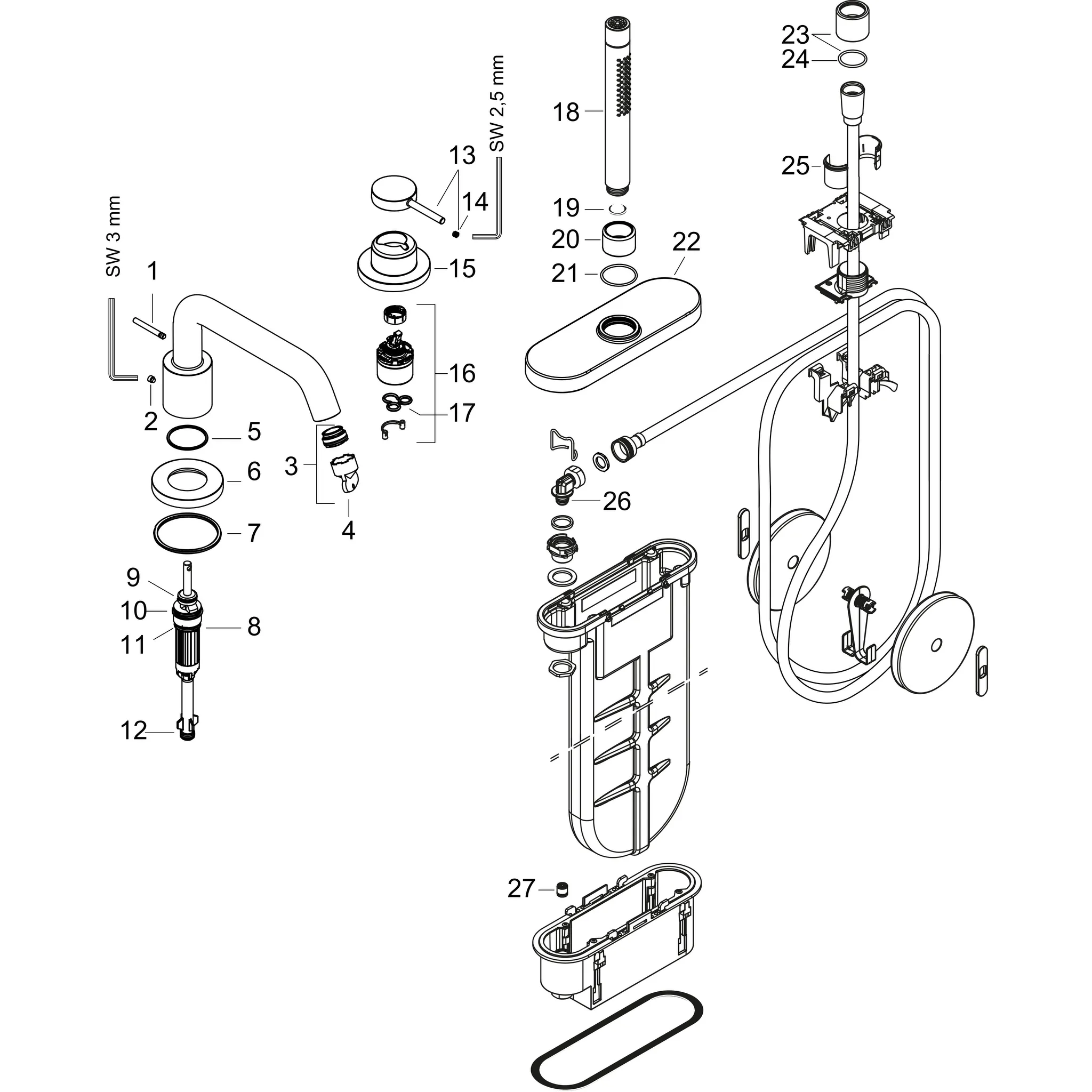 Hansgrohe Tecturis S 3-Loch Einhebel-Wannenrandmischer Mattweiß, Ausladung 194 mm, mit sBox und Handbrause Hansgrohe Tecturis S 3-Loch Einhebel-Wannenrandmischer Mattweiß, Ausladung 194 mm, mit sBox und Handbrause