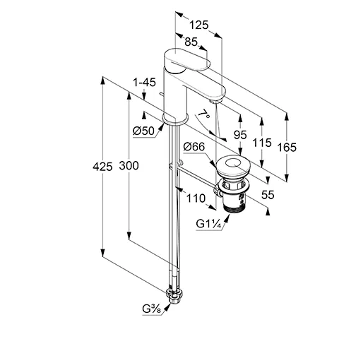 Kludi-X1 Waschtisch-EHM 100 Niederdruck mit Ablaufgarnitur chrom Kludi-X1 Waschtisch-EHM 100 Niederdruck mit Ablaufgarnitur chrom