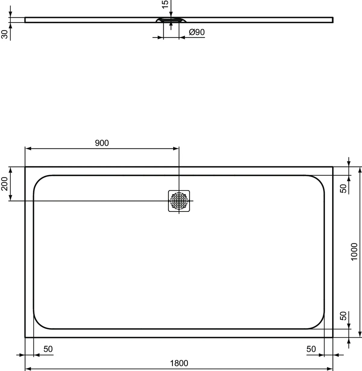 Ideal Standard Duschwanne „UltraFlatS“ 100 × 180 cm in Carraraweiß