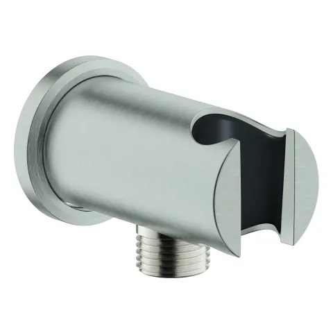 Grohe Wandabgangsbogen Rainshower mit Wandbrausehalter, runde Rosette, Metallgehäuse, eigensicher gegen Rückfließen, Ø 48 mm in supersteel Grohe Wandabgangsbogen Rainshower mit Wandbrausehalter, runde Rosette, Metallgehäuse, eigensicher gegen Rückfließen, Ø 48 mm in supersteel