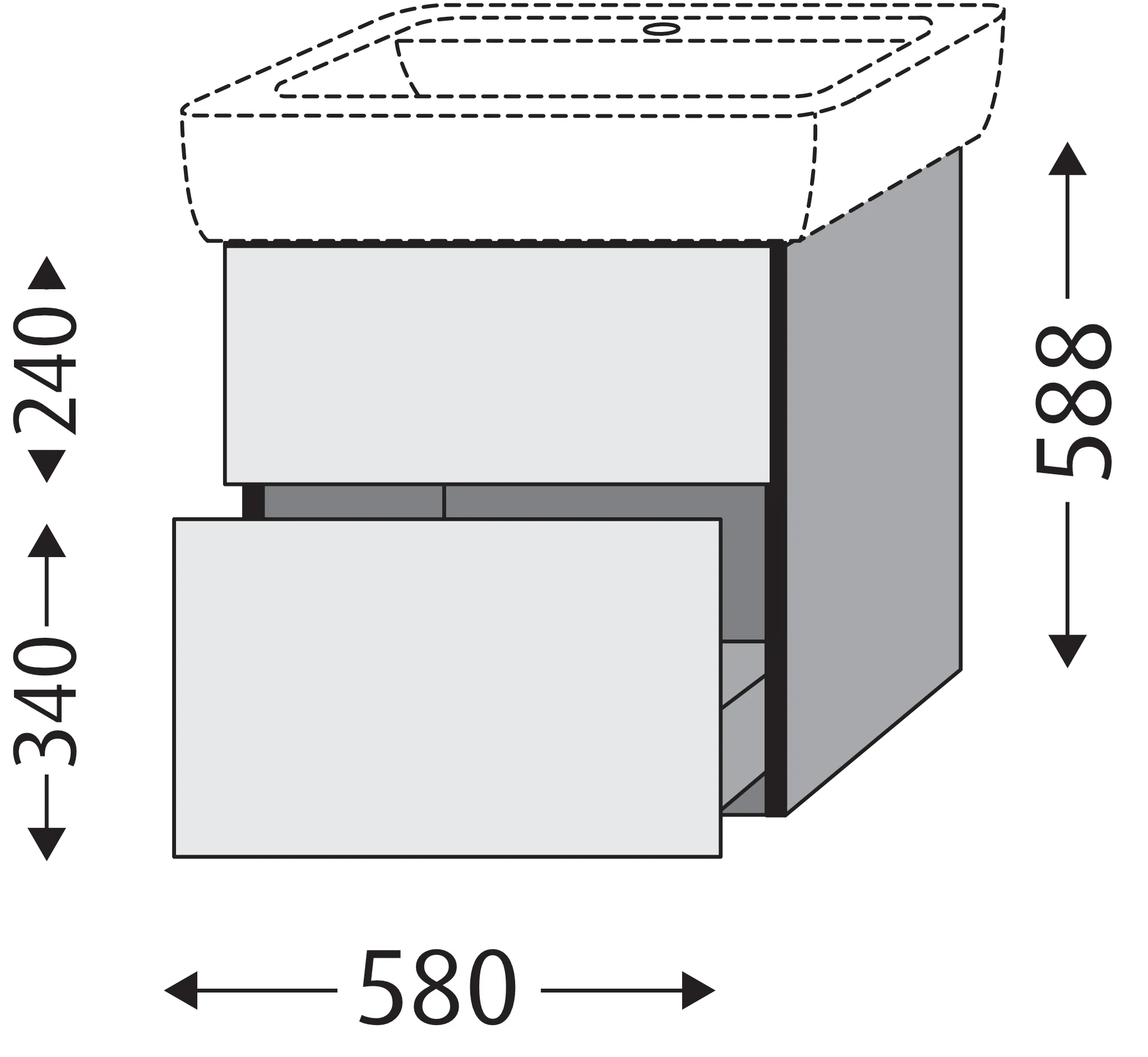 Waschtischunterbau mit Auszügen 3way (SM757) 588x580x447 Anthrazit-Matt