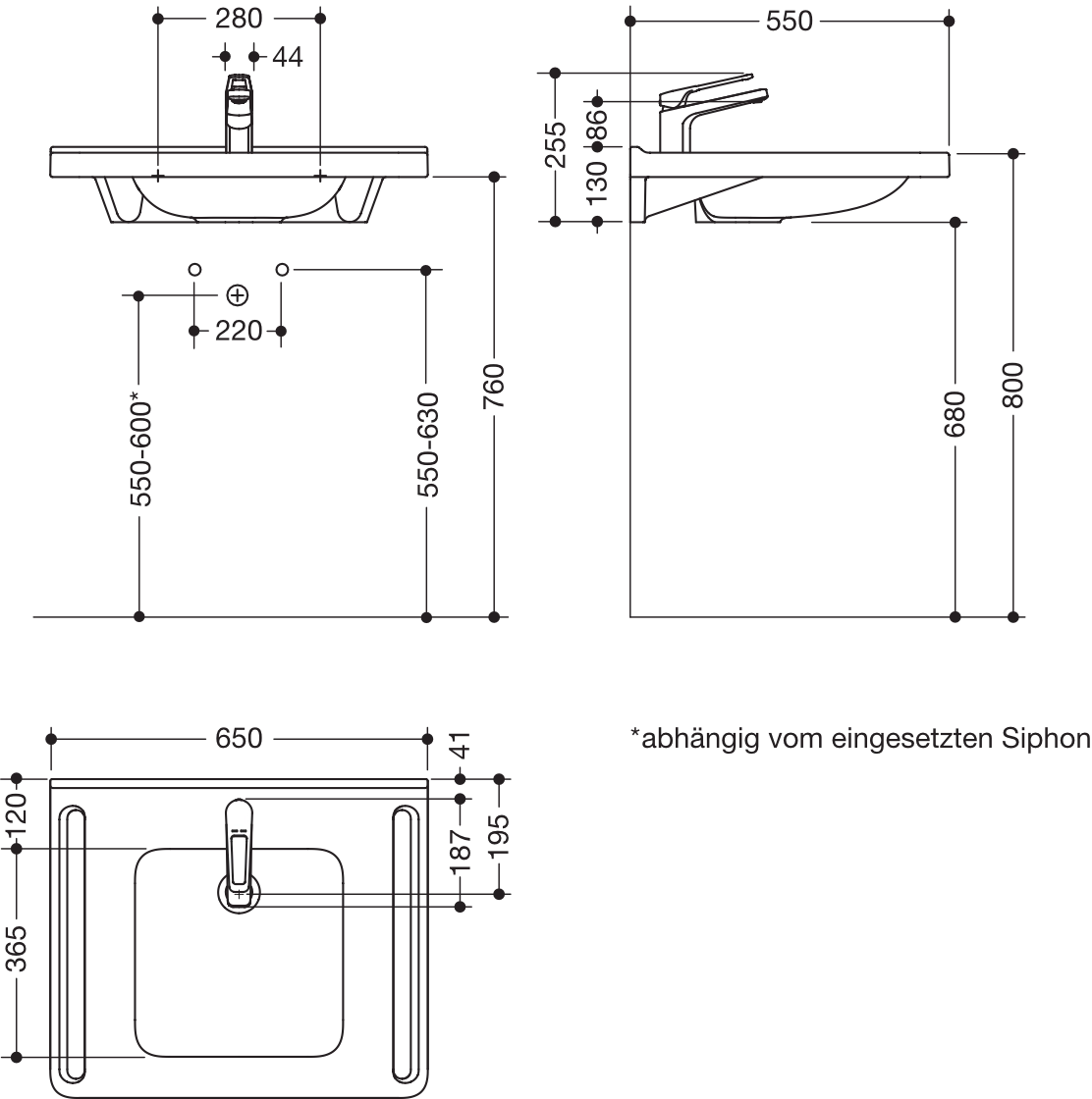 Set-Waschtisch und Armatur 65 × 55 × 12 cm