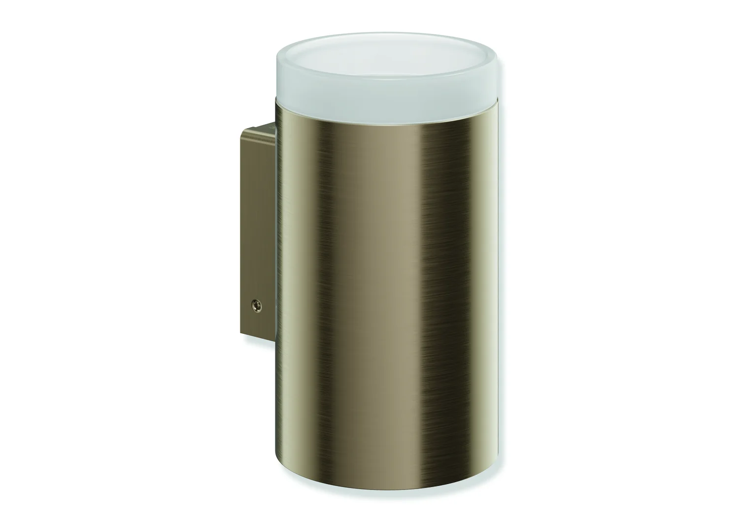 HEWI Glasbecher mit Halter System 162, Edelstahl PVD Bronze gebürstet, zylindrisch, Durchmesser 70 mm, Höhe 124 mm, Tiefe 85 mm