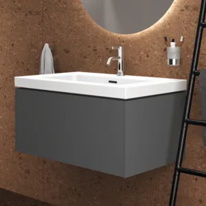 Waschbecken „Extra“ 81 × 51 × 15 cm, Hahnlochposition mittig in Seidenweiß