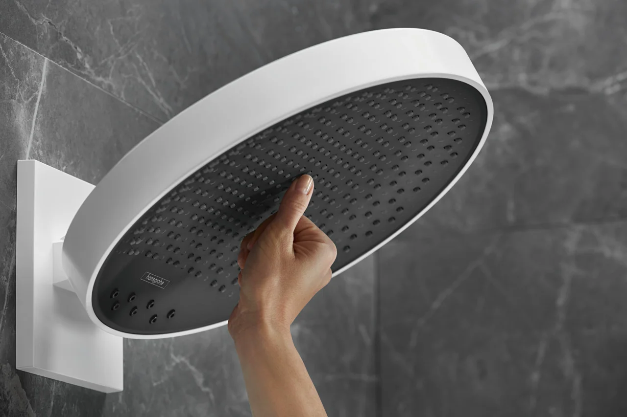 Hansgrohe Rainfinity Kopfbrause 360° 3jet, Wandmontage mattweiß, 360 mm Brausekopfgröße, DN15 Anschluss Hansgrohe Rainfinity Kopfbrause 360° 3jet, Wandmontage mattweiß, 360 mm Brausekopfgröße, DN15 Anschluss
