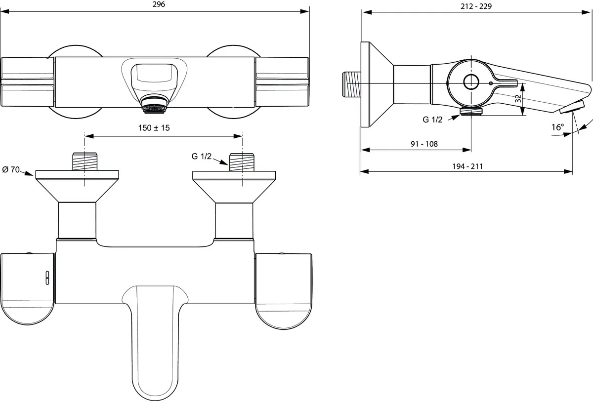 Badethermostat Aufputz Ceraplus Safe Ausladung 194-211mm absp.S-Anschlüsse Chrom Badethermostat Aufputz Ceraplus Safe Ausladung 194-211mm absp.S-Anschlüsse Chrom