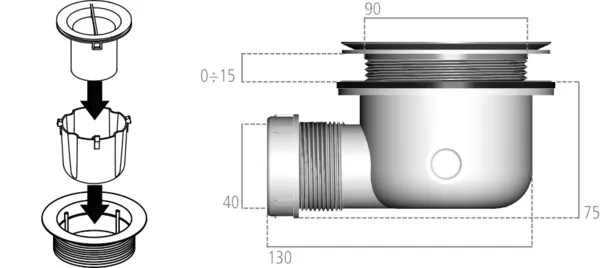 Ablaufgarnitur Ultra Flat S ohne Deckel, 90mm Ablaufgarnitur Ultra Flat S ohne Deckel, 90mm
