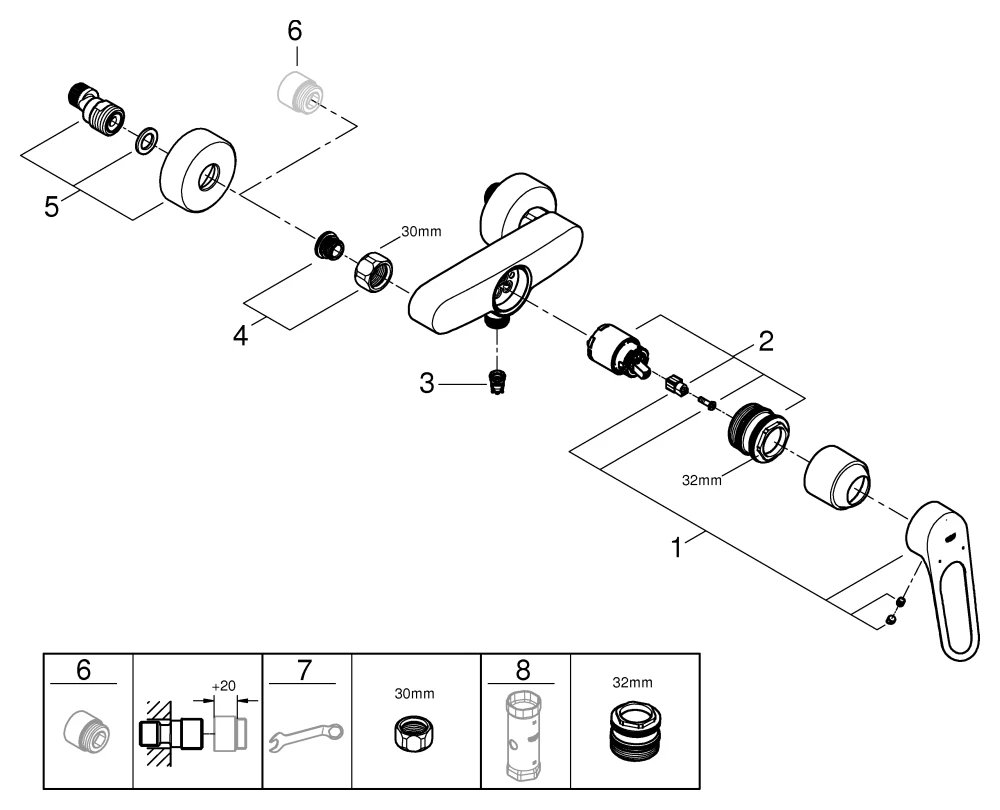 Grohe Eurosmart Professional (2021) Einhandmischer 25242_3 Wandmontage offener Hebel chrom Grohe Eurosmart Professional (2021) Einhandmischer 25242_3 Wandmontage offener Hebel chrom
