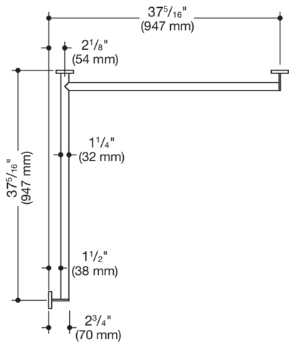 Dusch-, WannenhandlaufEdelstahl, PVD, waagerechte Längen 947 mm, 70 mm tief, Stangendurchmesser 32 mm, Ausführung rechts, in Farbe CK (messing glänzend) Dusch-, WannenhandlaufEdelstahl, PVD, waagerechte Längen 947 mm, 70 mm tief, Stangendurchmesser 32 mm, Ausführung rechts, in Farbe CK (messing glänzend)