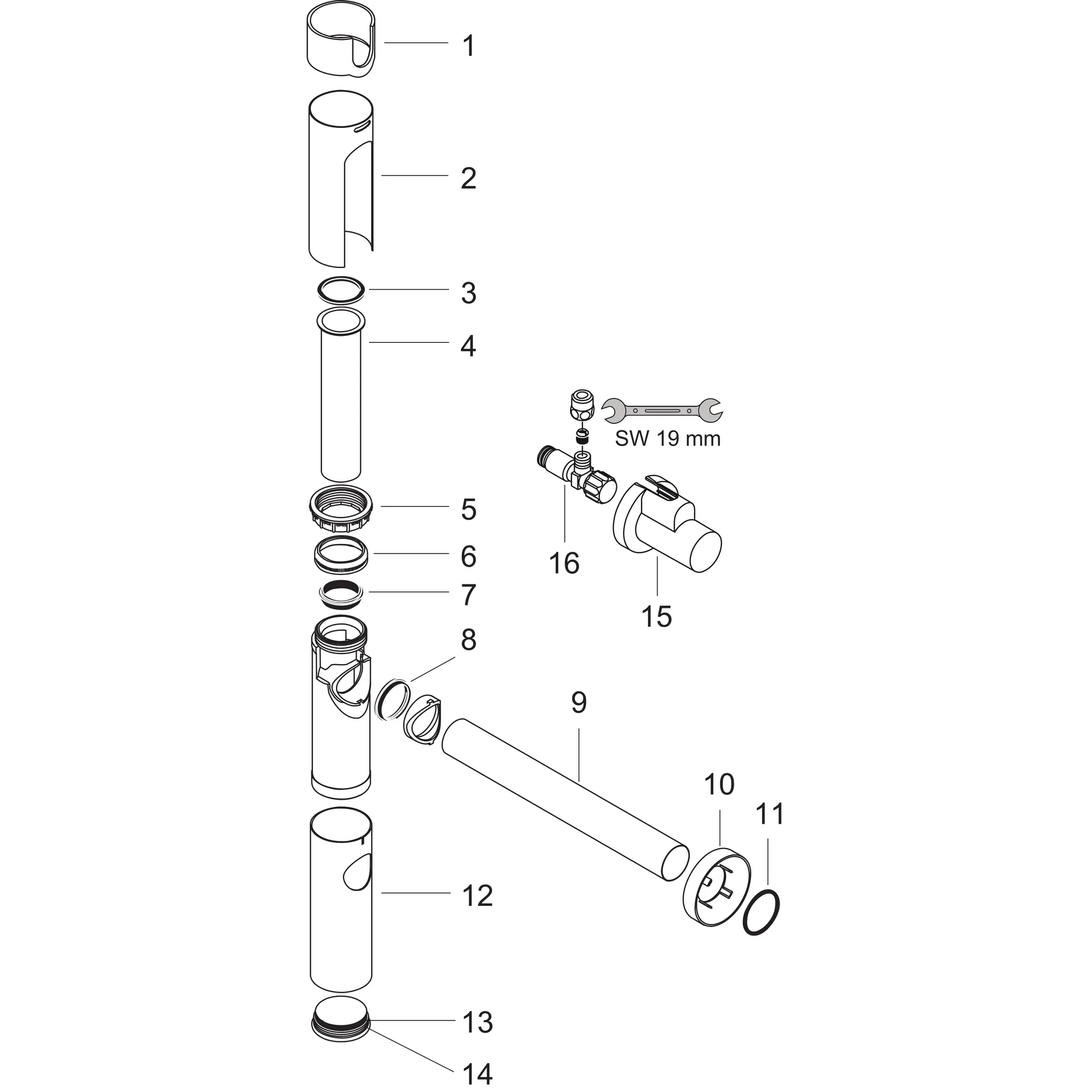 Siphon Flowstar komplett chrom mit zwei Eckventilen und Schubern