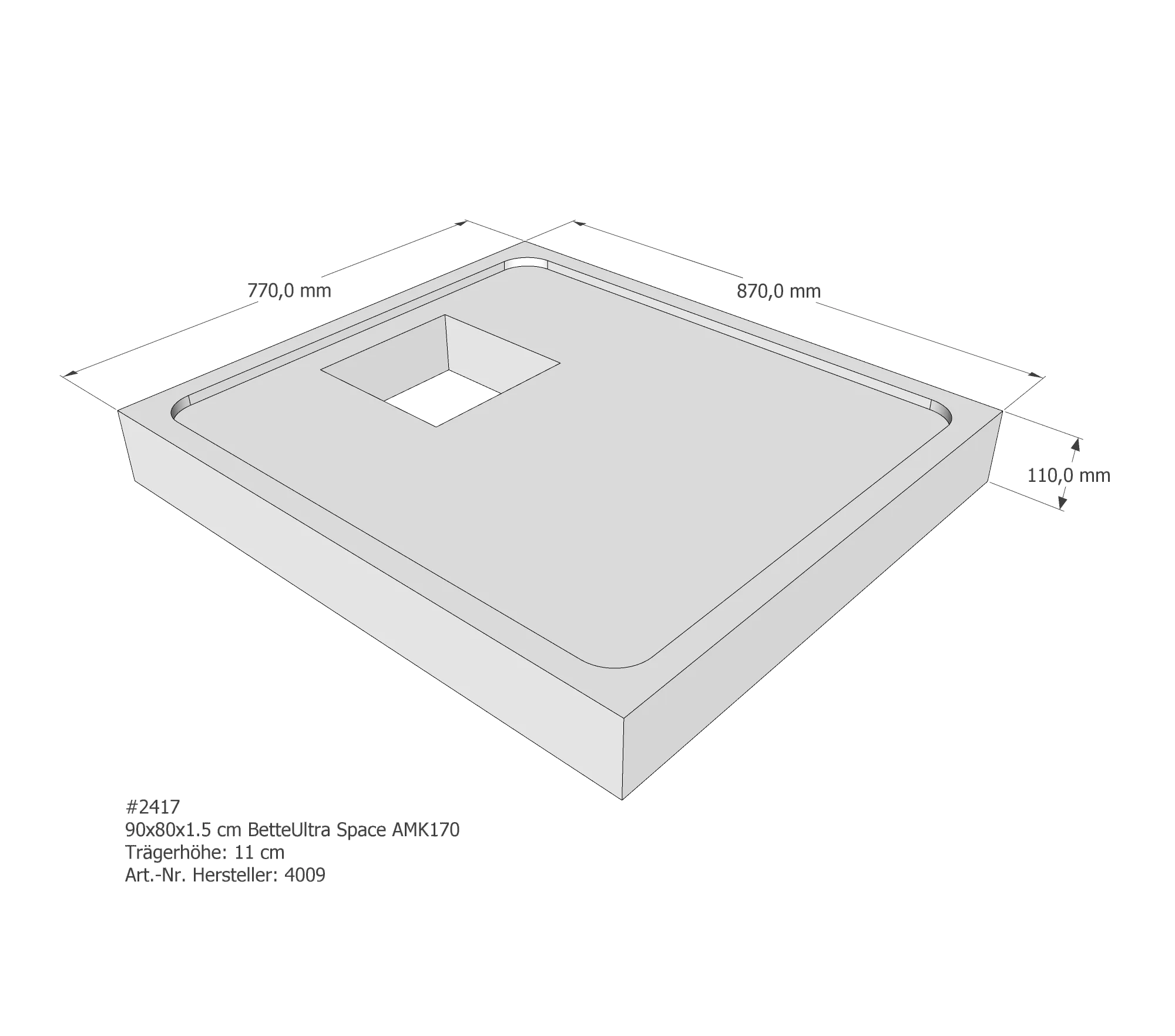 Duschwannenträger passend für Bette 90 × 80 × 1,5 cm