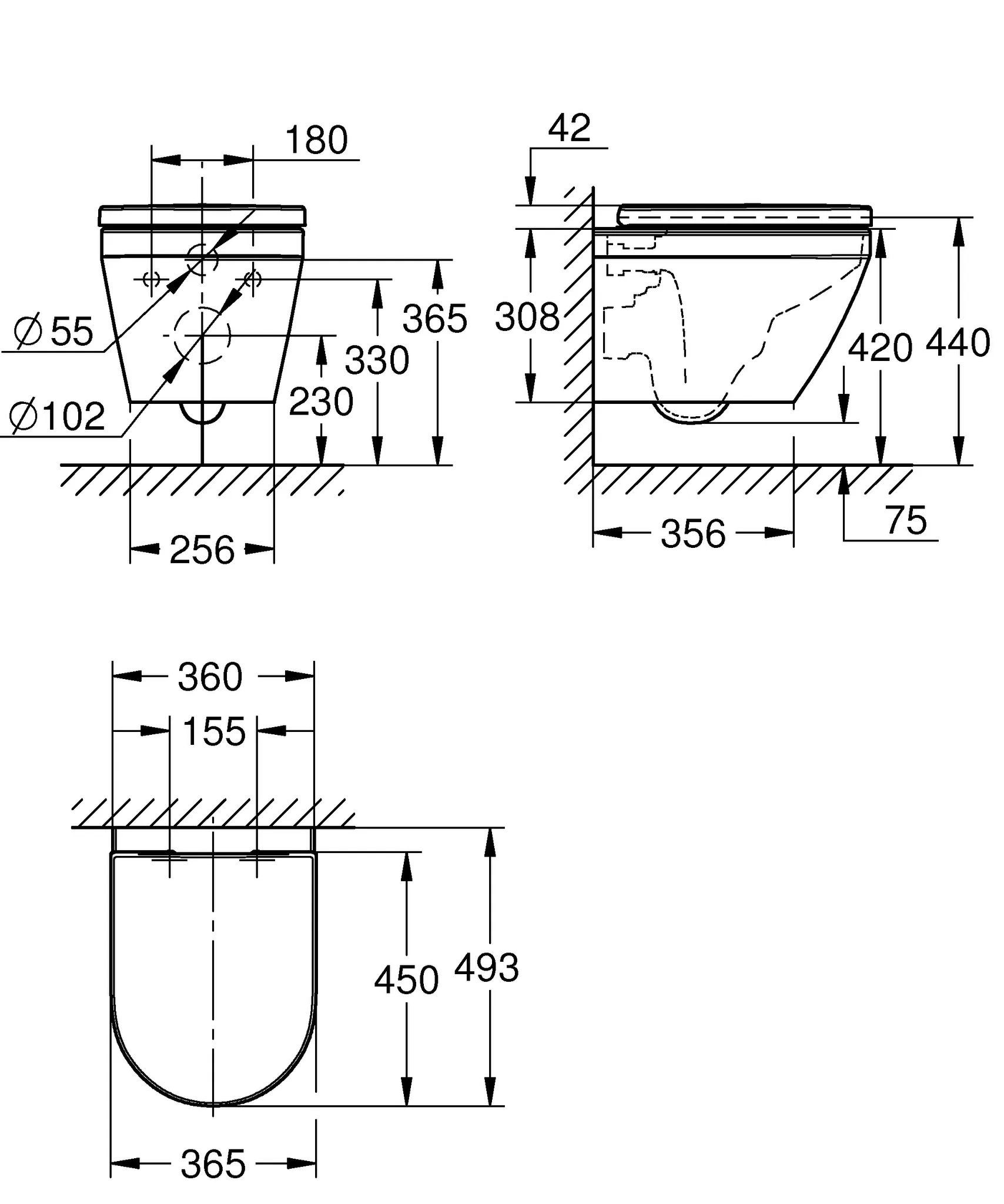Grohe Euro Keramik Set Wand-Tiefspül WC kompakt, alpinweiß Grohe Euro Keramik Set Wand-Tiefspül WC kompakt, alpinweiß