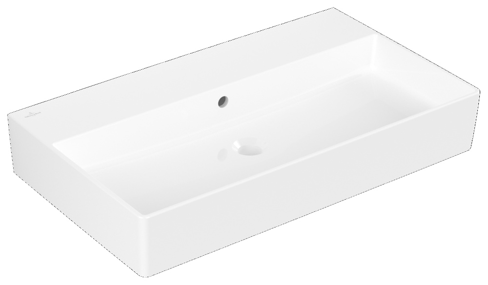Waschbecken Memento 2.0 4A2282, 800 x 470 mm, Rechteck, mit Überlauf, ungeschliffen, Weiß Alpin