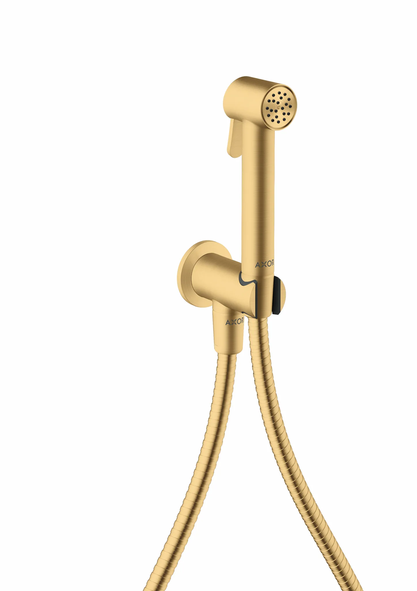Hansgrohe AXOR Bidette Showers Bidette Handbrause 1jet rund für Kaltwasser mit Brausehalter und Brauseschlauch 1,25 m, Brushed Gold Optic