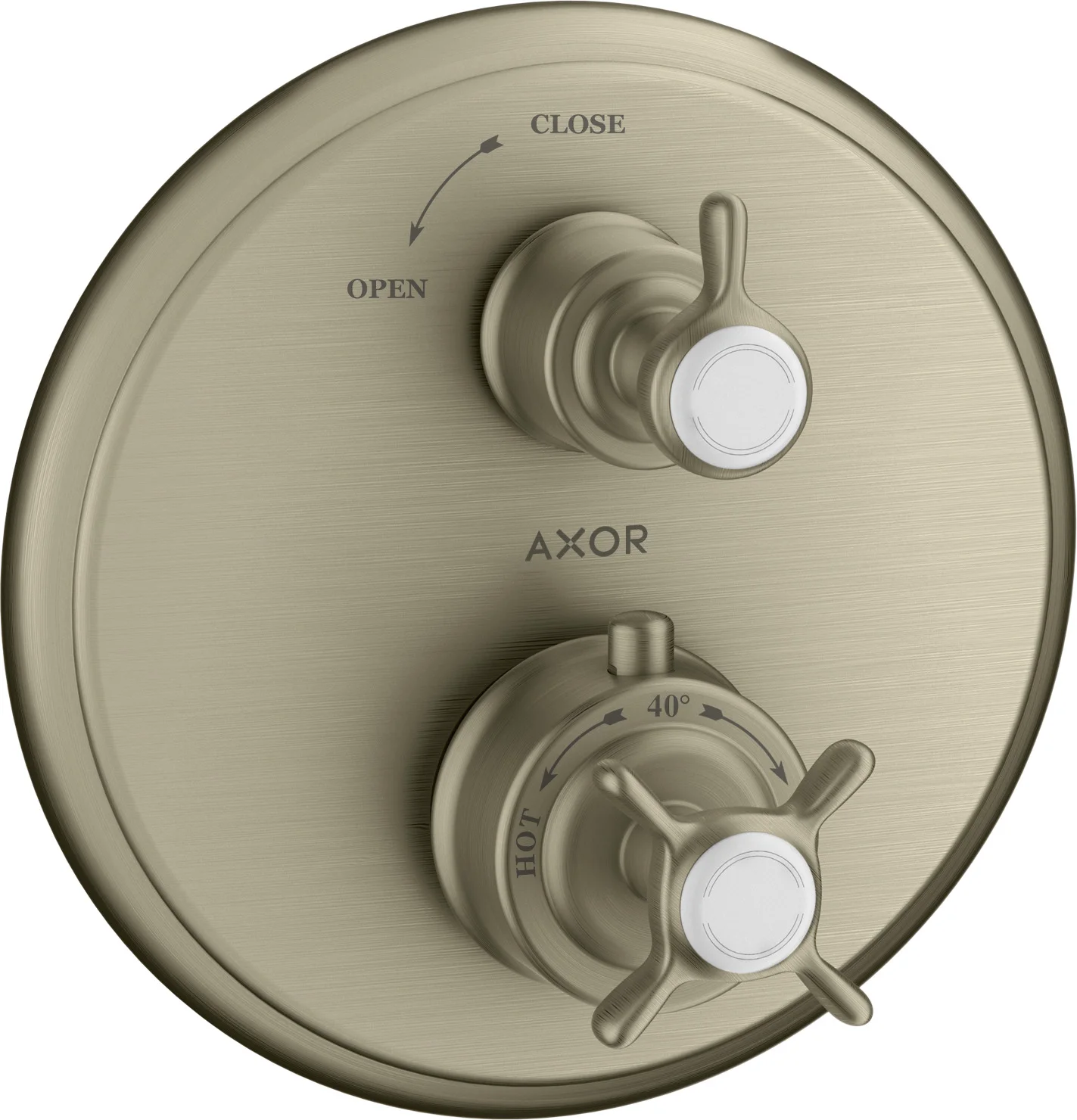 Hansgrohe AXOR Montreux Thermostat Unterputz, Brushed Nickel, 1 Verbraucher, Keramikventil 90°, max. Durchfluss 25 l/min bei 3 bar, min./max. Betriebsdruck 1/10 bar, Sicherheitssperre ab 40°C, einstellbare Temperaturbegrenzung, Rückflussverhinderer, Scha