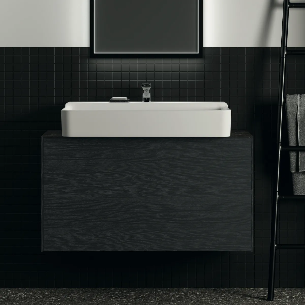 Waschtischplatte Conca, aus Keramik, 1002x373x6mm, Marmor Noir Desir Waschtischplatte Conca, aus Keramik, 1002x373x6mm, Marmor Noir Desir