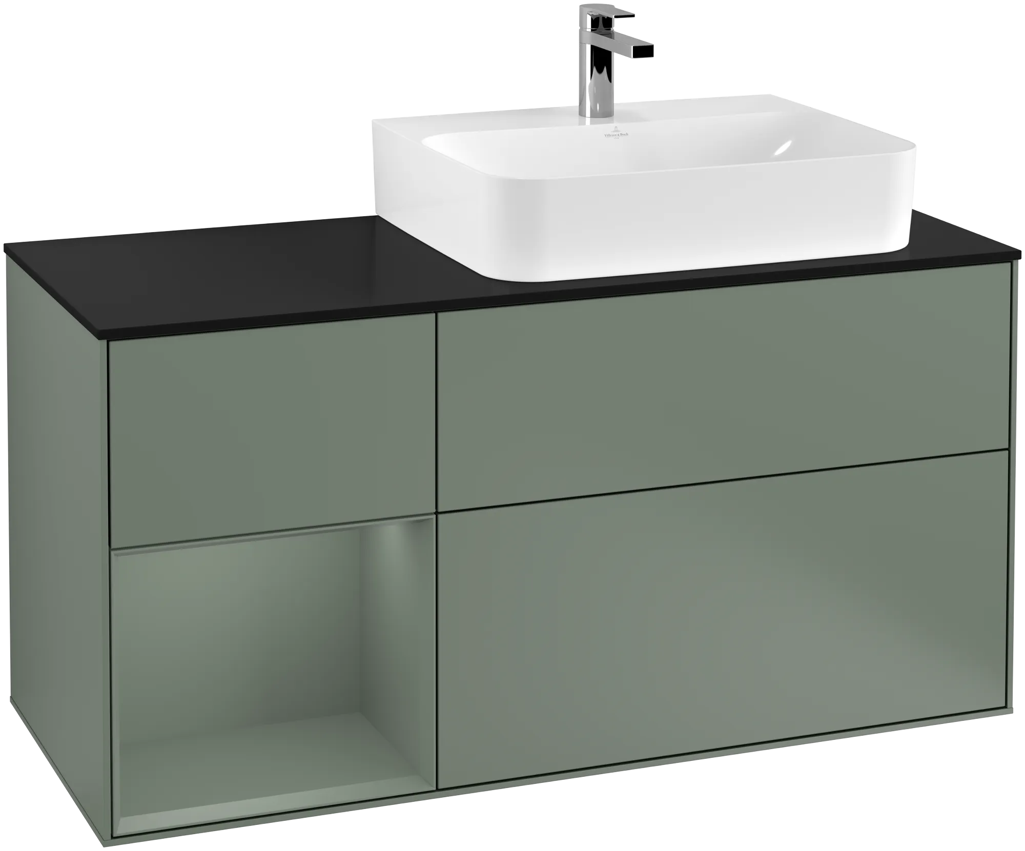 Villeroy & Boch Waschtischunterschrank „Finion“ für Schrankwaschtisch 1200 × 603 × 501 mm Olive Matt Lacquer, für Becken rechts