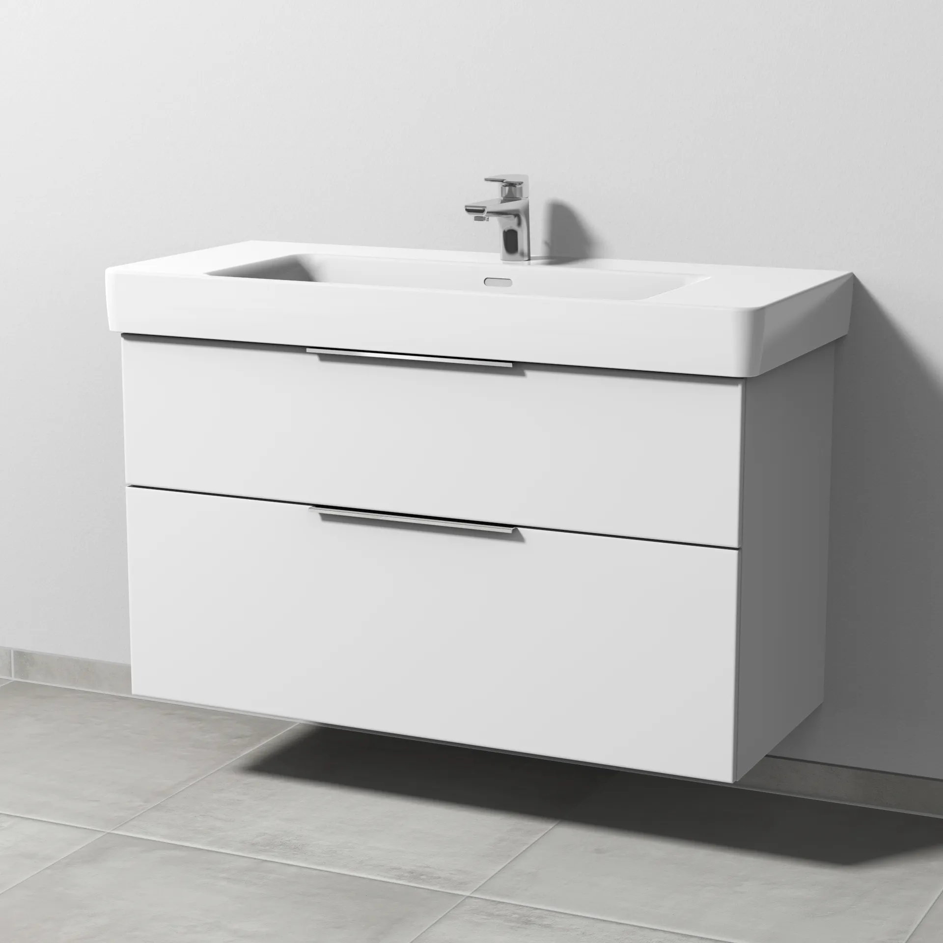 Sanipa Waschtischunterschrank „3way“ passend zu Keramik-Waschtische Pro S von Laufen 1000 × 593 × 437 mm in Weiß-Soft, Becken mittig