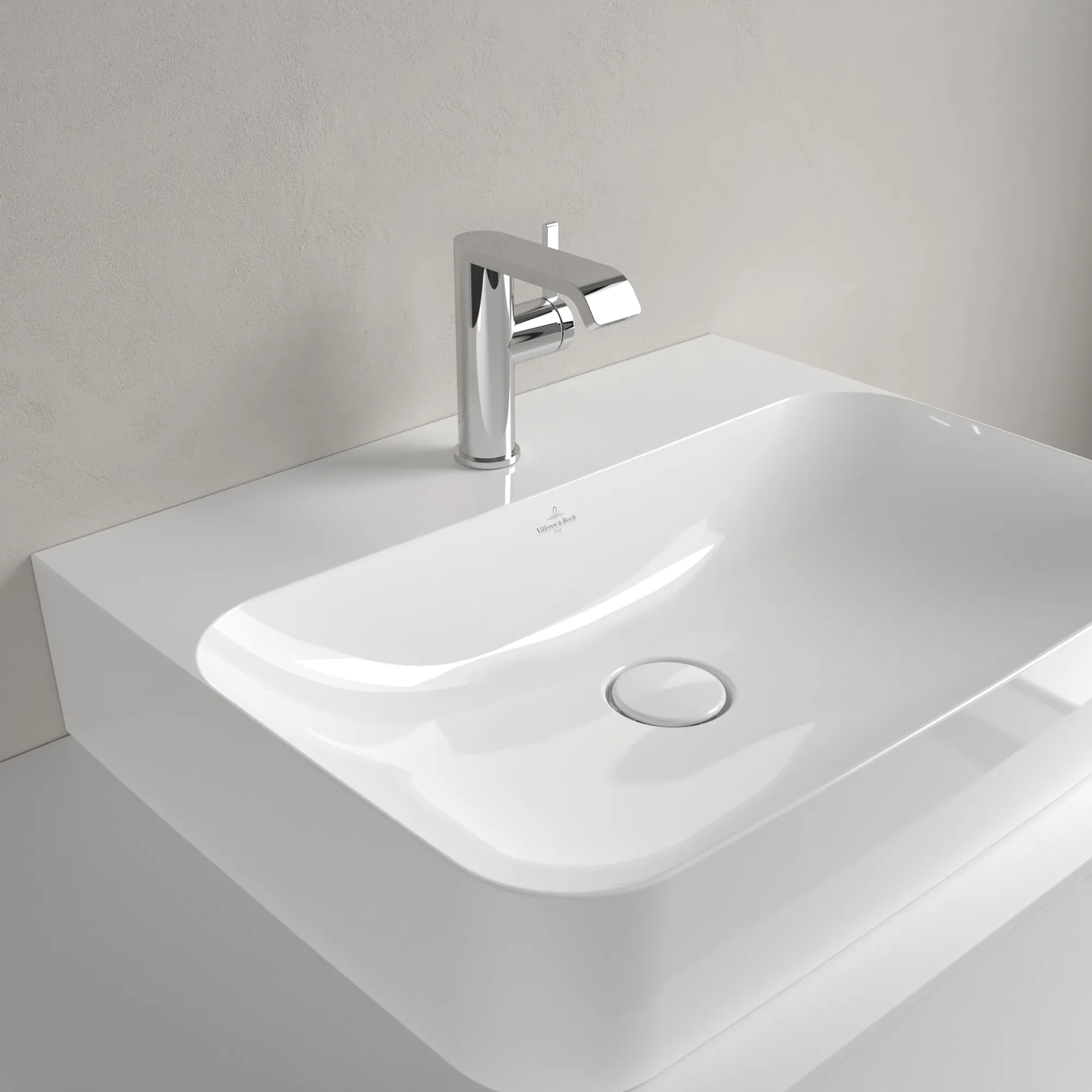 Villeroy & Boch Wandwaschtisch aus TitanCeram geschliffen „Finion“ 600 × 470 × 164 mm, mit Hahnlochbohrung, Hahnlochposition mittig in Weiß Alpin, mit CeramicPlus Villeroy & Boch Wandwaschtisch aus TitanCeram geschliffen „Finion“ 600 × 470 × 164 mm, mit Hahnlochbohrung, Hahnlochposition mittig in Weiß Alpin, mit CeramicPlus