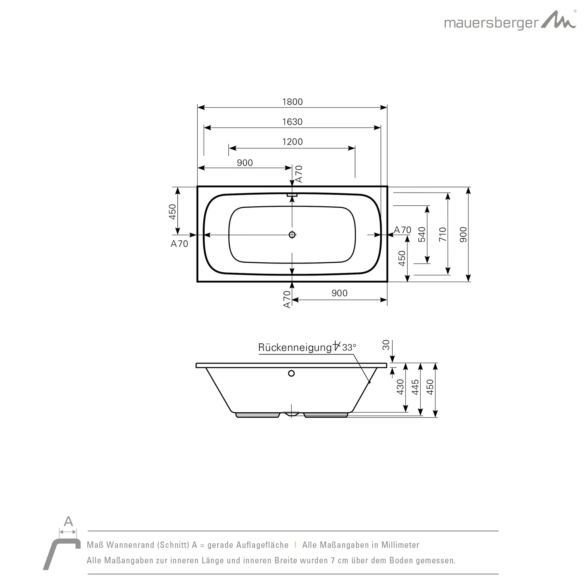 Mauersberger Acryl-Badewanne nivalis square uno 1800x900x450, Farbgruppe: 3 Mauersberger Acryl-Badewanne nivalis square uno 1800x900x450, Farbgruppe: 3