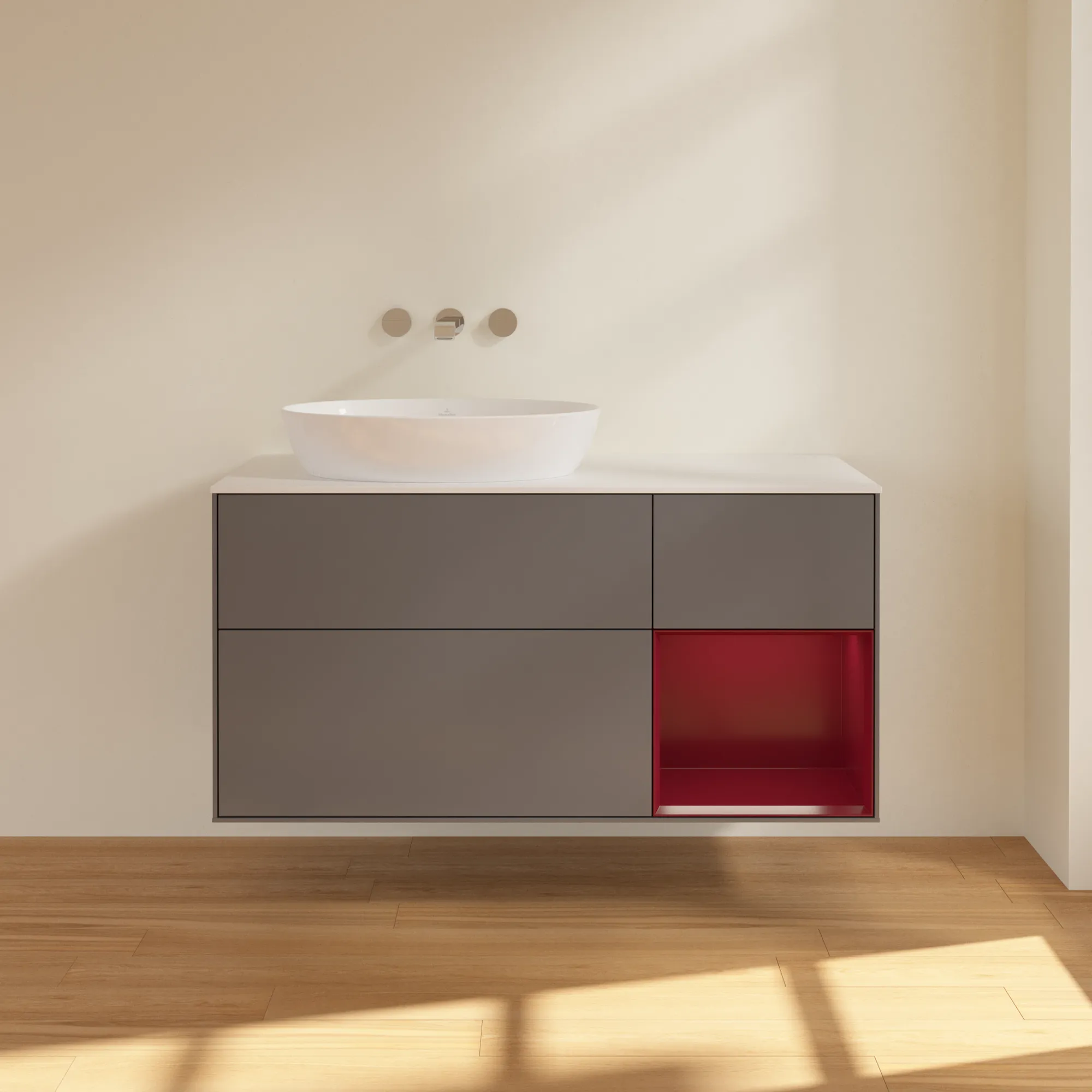 Villeroy & Boch Waschtischunterschrank „Finion“ für Schrankwaschtisch 1200 × 603 × 501 mm Anthracite Matt Lacquer, für Becken links, ohne Hahnlochbohrung